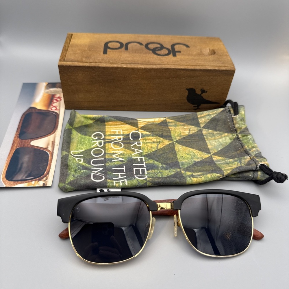Proof Tribe Eco Handcrafted Wooden Sunglasses, Brownbone, Polarized:Box & Bag